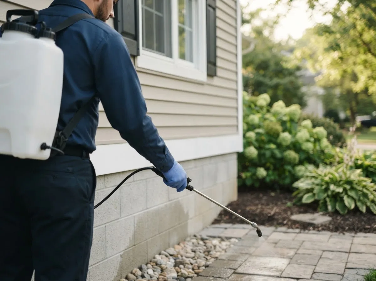Pest control technician inspecting a home in Marshall, IL
